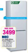 KIC 314Ltr White Bottom Freezer Fridge KBF 634
