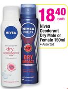 Nivea Deodorant Dry Male Or Female-150ml Each