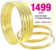 9ct Gold 'C' Shaped Bangles-4mm