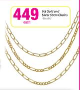 9ct Gold And Silver 50cm Chains Bonded-Each