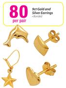 9ct Gold And Silver Single Earring Bonded-Per Pair