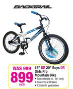 Backtral 16" Or 20" Boys Or Girls Pro Mountain Bike