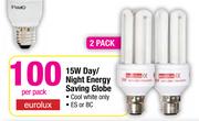 Eurolux 15W Day/Night Energy Saving Globe-2 Pack