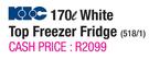KIC 170L White Top Freezer Fridge 518/1