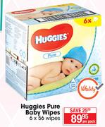 Huggies Pure Baby Wipes-6 x 56 Wipes Per Pack