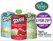 Rhodes Squish 100% Fruit Puree Pouches Assorted-4 x 110ml