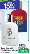 Real Madrid Or FC Barcelona EDT-100ml Each