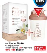 Beauti Food Nutritional Shake French Vanilla Or Chocolate-7 x 55g Sachets Per Pack