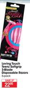 Loving Touch Teenz Softgrip 3 Blade Disposable Razors 5 Pack
