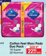 Libresse Cotton Feel Maxi Pads Duo Pack 18 Super 20 Normal-Per Pack