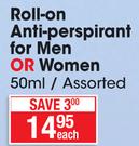 Shower To Shower Roll On Anti Perspirant For Men Or Women Assorted-50ml Each