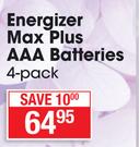 Energizer Max Plus AAA Batteries-4's Per Pack
