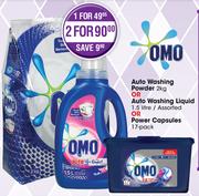 Omo Auto Washing Powder 2Kg/Auto Washing Liquid 1.5L/Power Capsules 17's-For 2