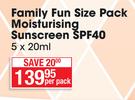 Safari Family Full Size Pack Moisturising Sunscreen SPF40-5 x 20ml Per Pack