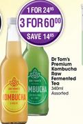 Dr Tom's Premium Kombucha Raw Fermented Tea-For 3x340ml