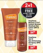 Tropitone Bronze It 3 In 1 Instant Bronzer Gradual Tan Lotion SPF15-150ml