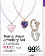 Tear & Share Jewelley Set Of 2 Necklaces Assorted Plus 2 Rings-Per Set