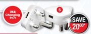 Whizzy USB Charger Single 3 Pin Point