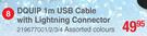 Dquip 1m USB Cable With Lighting Connector Assorted Colours