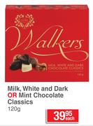 Walkers Milk, White And Dark Or Mint Chocolate Classics-120g Each