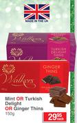 Walkers Mint Or Turkish Delight Or Ginger Thins-150g Each
