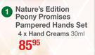 Nature's Edition Peony Promises Pampered Hands Set 4 x Hands Creams-30ml
