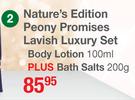 Nature's Edition Peony Promises Lavish Luxury Set Body Lotion 100ml Plus Bath Salts 200g