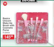 Basics Unicorn Make Up Brush With Cosmetic Purse 5-Piece