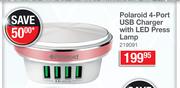 Polaroid 4 Port USB Charger With LED Preass Lamp