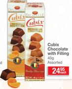Delafaille Cubix Chocolate With Filling-40g Each