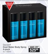 Davidoff Cool Water Body Spray-4x150ml Pack
