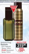 Antonio Puig Quorum EDT Natural Spray 100ml Plus Deodorant Spray 150ml-For Both