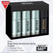 Boss Hugo Boss Deodorant Spray 4 Pack (3x Bottled 150ml, 1x The Scent 150ml)