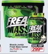 Muscle Junkie Freak Mass Gainer 4Kg Plus 1Kg Assorted