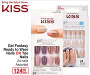 Kiss Gel Fantasy Ready To Wear Nails Or Toe Nails 24 Nails Assorted-Each