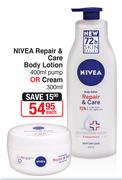 Nivea Repair & Care Body Lotion 400ml Pump Or Cream 300ml-Each