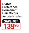 L'Oreal Preference Permanent Hair Colour (Assorted Shades)