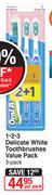 Oral-B 1.2.3 Delicate White Toothbrushes Value Pack 3 Pack-Per Pack