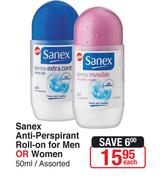 Sanex Anti-Perspirant Roll-On For Men Or Women 50ml Assorted-Each
