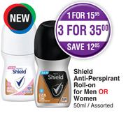 Shield Anti-Perspirant Roll-on For Men Or Women 50ml-For 3