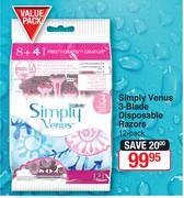Gillette Simply Venus 3 Blade Disposable Razors 12 Pack