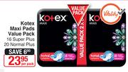 Kotex Maxi Pads Value Pack 16 Super Plus 20 Normal Plus-Per Pack