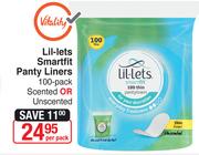 Lil-Lets Smartfit Panty Liners 100 Pack Or Scented Or Unscented-Per Pack