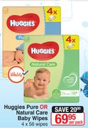 Huggies Pure Or Natural Care Baby Wipes 4 x 56 Wipes-Per Pack