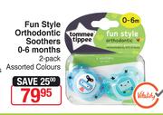 Tommee Tippee Fun Style Orthodontic Soothers 0-6 Months 2 Pack Assorted Colours