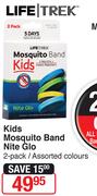 Life Trek Kids Mosquito Band Nite Glo Assorted Colours-2 Pack