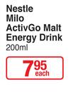 Nestle Milo ActivGo Malt Energy Drink 200ml-Each