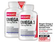 Biogen Omega 3 1000 mg Fish Oil Banded Pack 90 Softgel Capsules Plus Free 90 Softgel Capsules-Per Pa