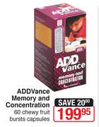 ADDVance Memory And Concentration 60 Chewy Fruit Bursts Capsules