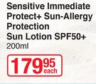 Nivea Sensitive Immediate Protect+ Sun Allergy Protection Sun Lotion SPF50+-200ml Each
